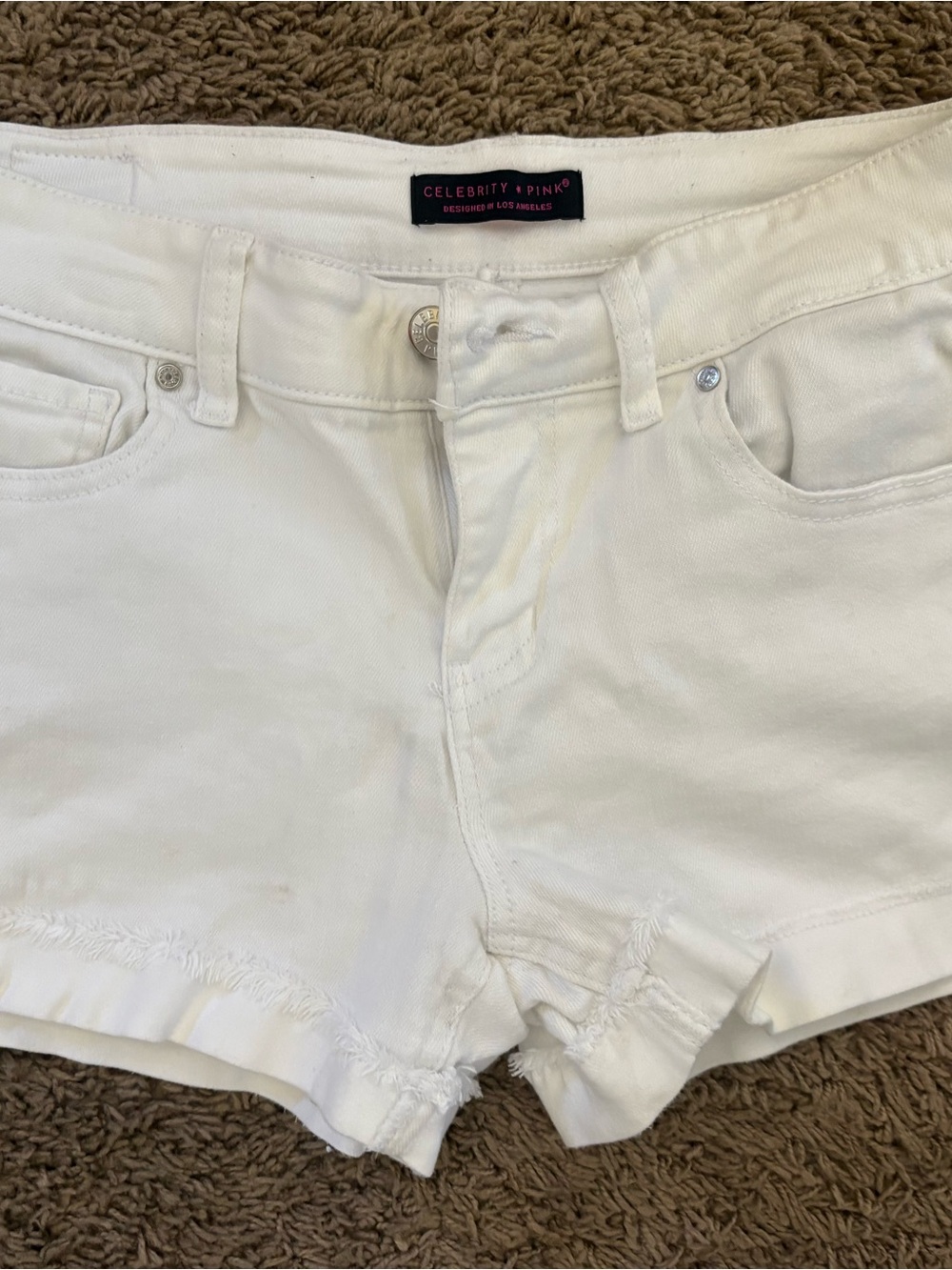Celebrity Pink White Frayed Hem Denim Shorts